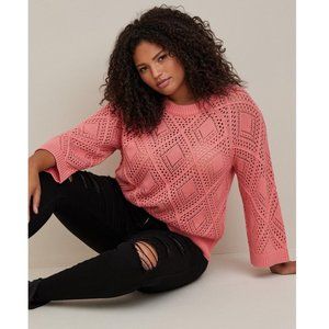 Torrid Pointelle Pullover Crew Sweater Size 1 (1X  14-16) Pink